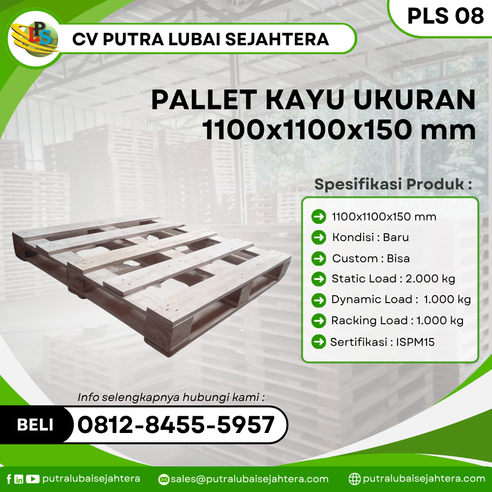 Pallet Kayu Baru Ukuran 1100x1100x150 MM - PLS08